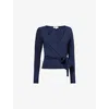 Sisterly Tribe Womens Soft Ballet Wrap Long-sleeves Stretch-woven Top Navy Xs In Blue