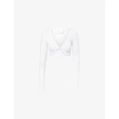 Sisterly Tribe Womens Twist Long-sleeve Stretch-cotton Top Off White Xs
