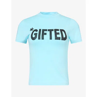 Sisters & Seekers Womens Aqua Gifted Slim-fit Stretch-jersey T-shirt