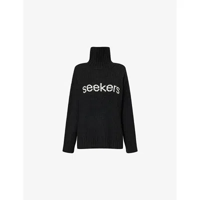 Sisters & Seekers Womens Black Maverick Logo-print Knitted Jumper