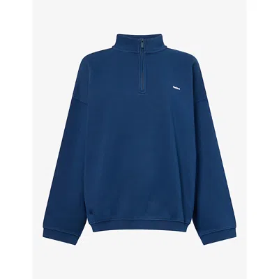 Sisters & Seekers Womens Carolyn Quarter-zip Cotton-blend Jumper Navy