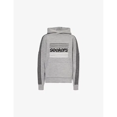 Sisters & Seekers Womens Grey Base Logo Kangaroo-pocket Knitted Hoody
