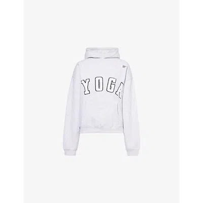 Sisters & Seekers Womens Grey Marl Fleece-patches Kangaroo-pocket Cotton-blend Hoody