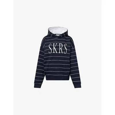 Sisters & Seekers Womens Navy Striped Logo Cotton-blend Hoodie In Blue