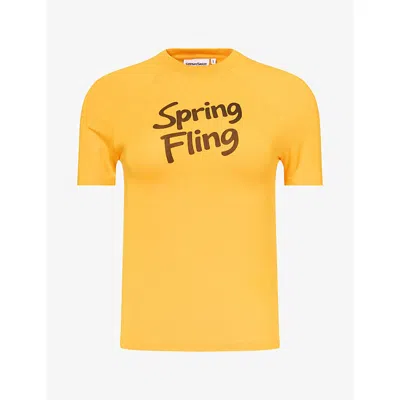 Sisters & Seekers Womens Orange Fling Logo-print Stretch-jersey Top