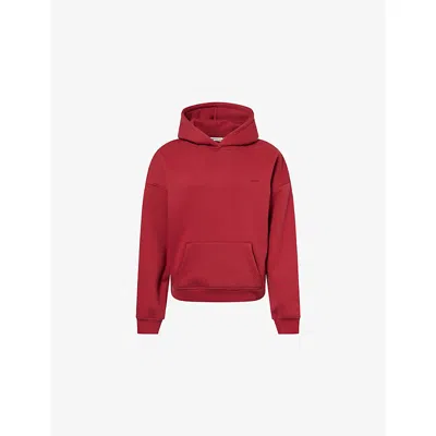 Sisters & Seekers Womens Red Embossed-brand Relaxed-fit Cotton-blend Hoodie