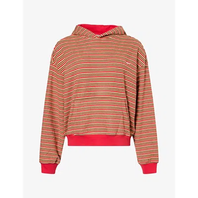 Sisters & Seekers Womens Red Walker Striped Stretch-jersey Hoodie