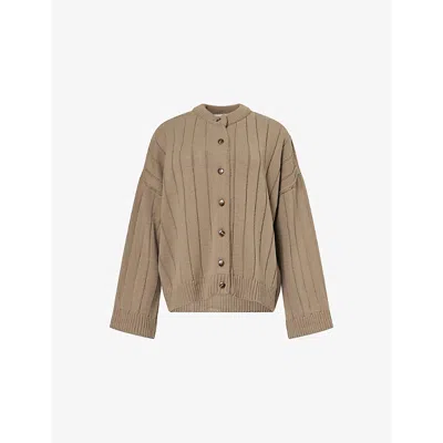Sisters & Seekers Womens Beige Bryant Ribbed-knit Cardigan