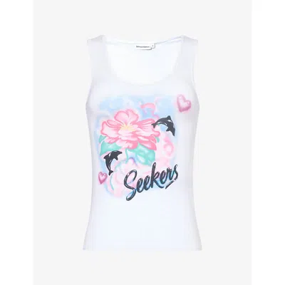 Sisters & Seekers Womens White Bubba Graphic-print Stretch-jersey Top