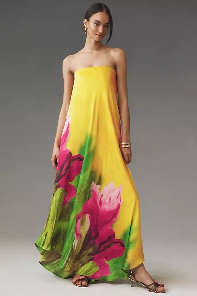 Sisters Peony Strapless Maxi Dress In Yellow