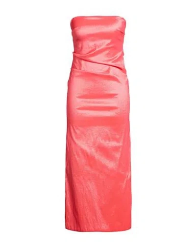 Siste's Gold Capsule Woman Midi Dress Coral Size M Polyester, Nylon, Elastane In Multi