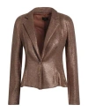 Siste's Woman Blazer Brown Size L Nylon, Elastane, Metal In Brown