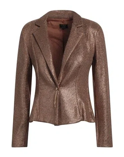 Siste's Woman Blazer Brown Size L Nylon, Elastane, Metal