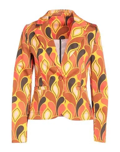 Siste's Woman Blazer Orange Size S Cotton, Elastane