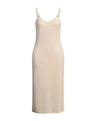 Siste's Woman Midi Dress Beige Size L Nylon, Metal, Elastane