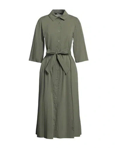 Siste's Woman Midi Dress Military Green Size L Cotton, Polyamide, Elastane