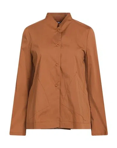 Siste's Woman Shirt Brown Size S Cotton, Nylon, Elastane