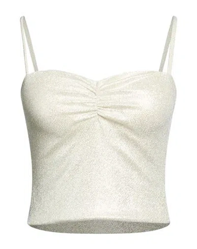 Siste's Woman Top Silver Size L Nylon, Elastane, Metallic Fiber In White