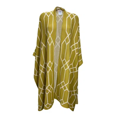 Sisu Sisu Women's White / Yellow / Orange Geometric Cotton Knitted Travel Kimono Poncho Cape - Chartreuse & Iv In Brown