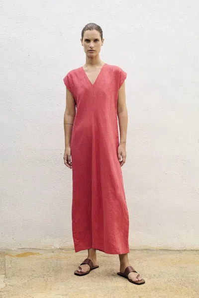Sita Murt Cap Sleeve Linen Maxi Dress In Fresa In Red