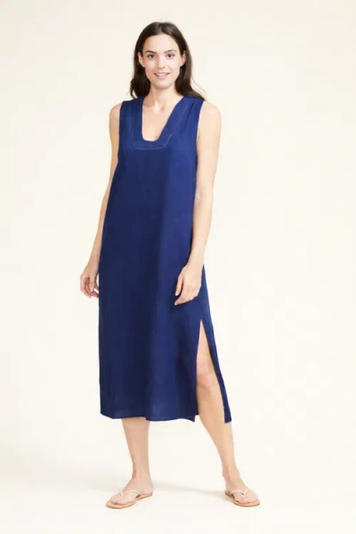 Sitano Grotta Midi Ladder Lace Sleeveless Dress In Blue