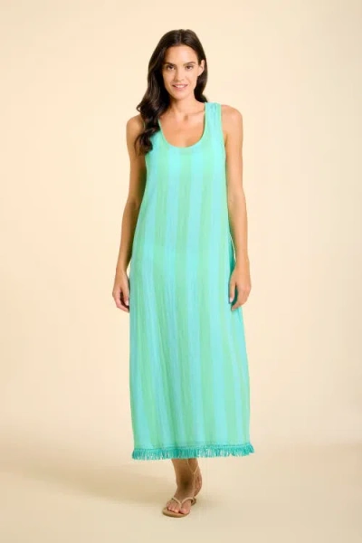 Sitano Po Midi Tank Dress Cover-up With Fringe In Green