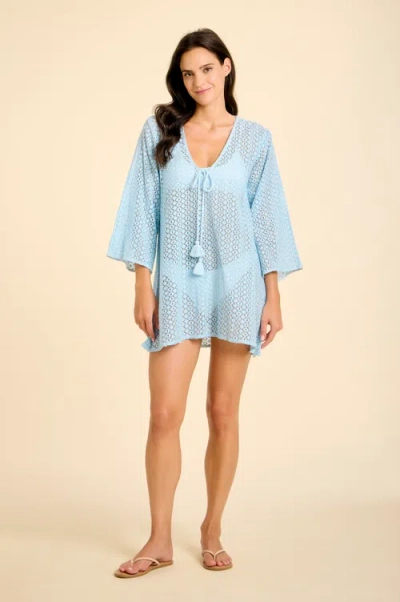 Sitano Sorrento Bell Sleeve Crochet Cover-up In Blue