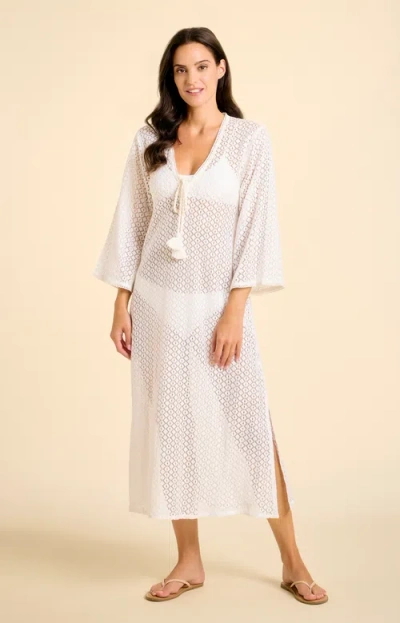Sitano Sorrento Bell Sleeve Maxi Crochet Cover-up In White