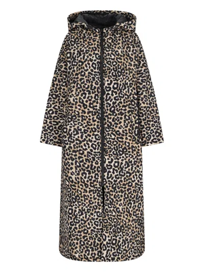 Sittingsuits 'leopard' Maxi Coat In Brown