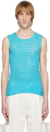 Situationist Blue Hand-knit Tank Top In Cyan