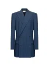 Situationist Double-breasted Checked Blazer In Blue