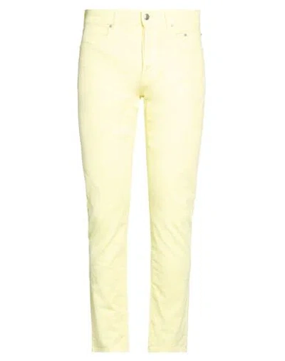 Siviglia Man Pants Yellow Size 34 Cotton, Linen, Elastane