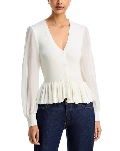 Six Fifty Alexandra V Neck Sheer Sleeve Sweater In White