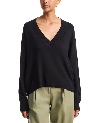 Six Fifty Geneva V Neck Dropped Shoulder Sweater In Black