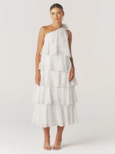 Six Stories Amora Corsage Detail Tiered Midaxi Dress In White