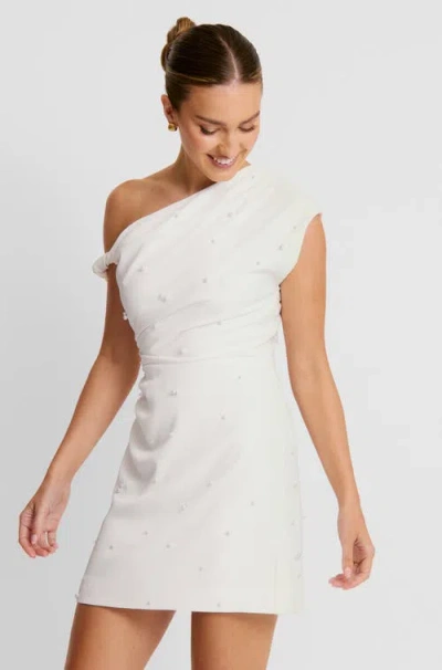 Six Stories Asymmetric Bardot Mini Dress In White