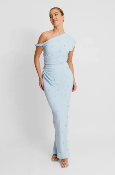 Six Stories Asymmetric Beaded Maxi Dress In Blue