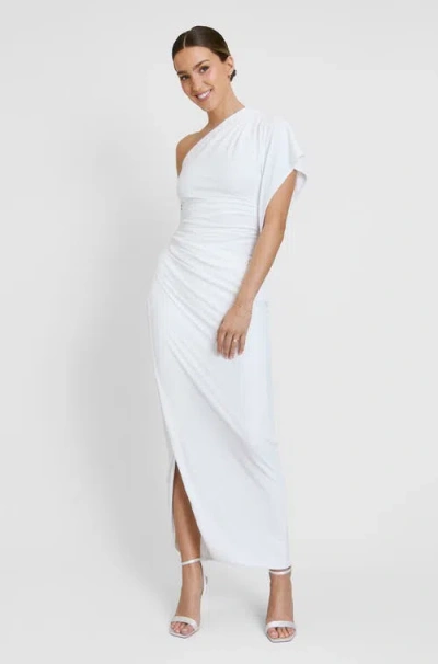 Six Stories Asymmetric Drape Stretch Occasion Dress In White