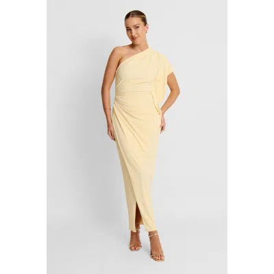 Six Stories Asymmetric Stretch Gathered Maxi Dress In Yellow