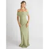 Six Stories Bardot Gathered Crepe Bridesmaid Dress In Green