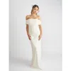 Six Stories Bardot Gathered Crepe Bridesmaid Dress In White