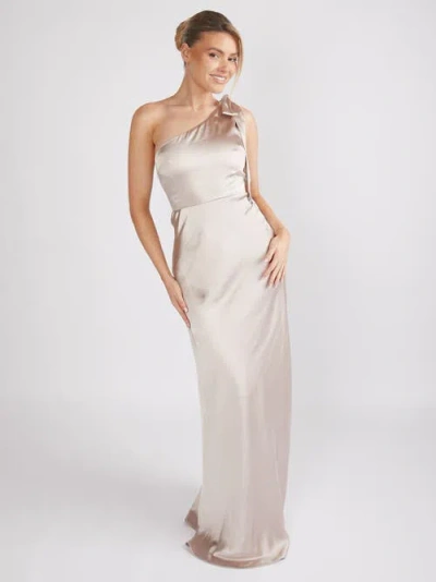 Six Stories Bow One Shoulder Satin Bridesmaid Dress In Gray