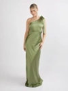Six Stories Bow One Shoulder Satin Bridesmaid Dress In Green