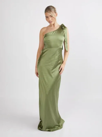 Six Stories Bow One Shoulder Satin Bridesmaid Dress In Green