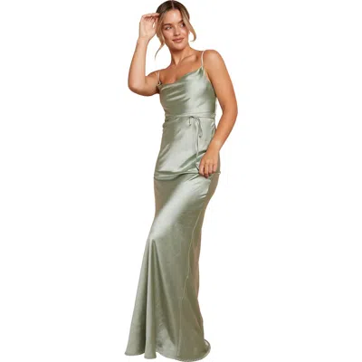 Six Stories Cami Cowl Front Satin Bridesmaid Dress In Green