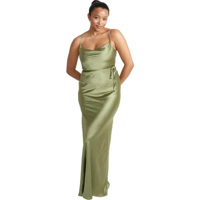 Six Stories Cami Cowl Front Satin Bridesmaid Dress In Green