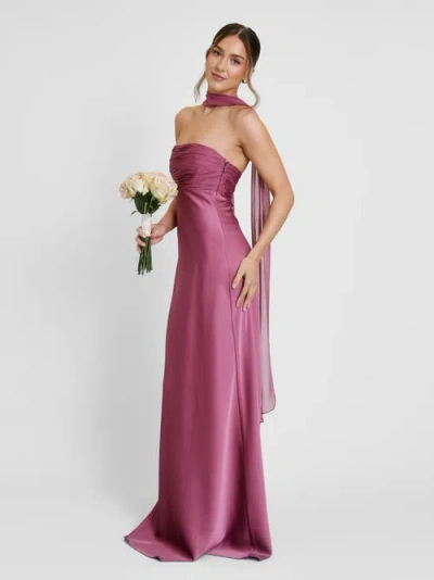 Six Stories Chiffon Bandeau Satin Maxi Dress In Purple