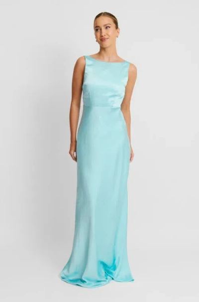 Six Stories Cowl Back Satin Bridesmaid Dress In Blue