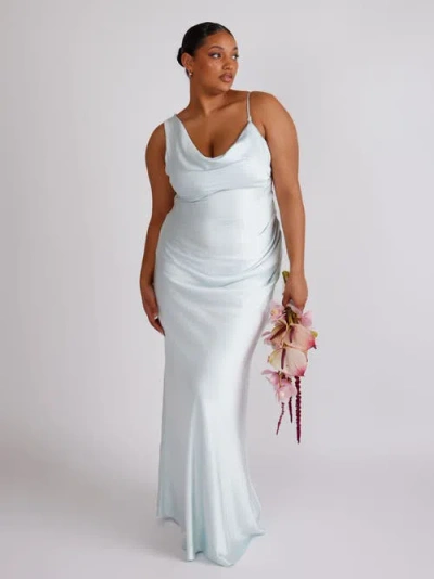 Six Stories Cowl Front Asymmetric Bridesmaid Dress In Blue