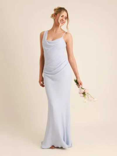 Six Stories Cowl Front Chiffon Bridesmaid Dress In Blue